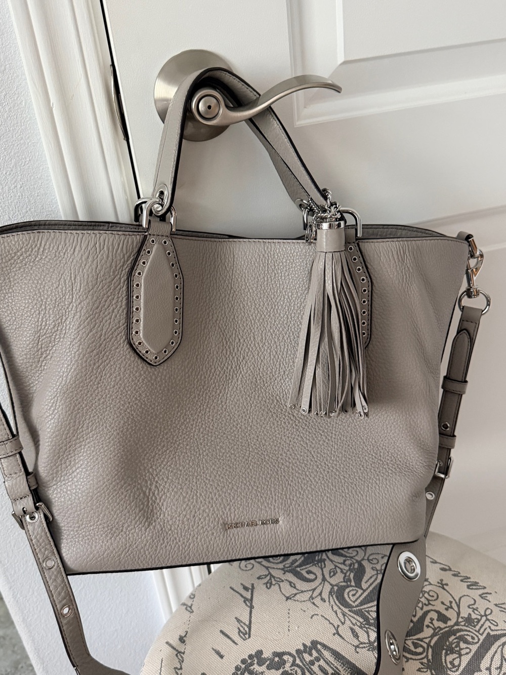 Michael Kors Taupe Pebbled Leather Shoulder Tote - Picture 2 of 13